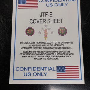 US Government Confidential National Security Document Heavy Paper Cover Sheet Sign | FREE US Shipping