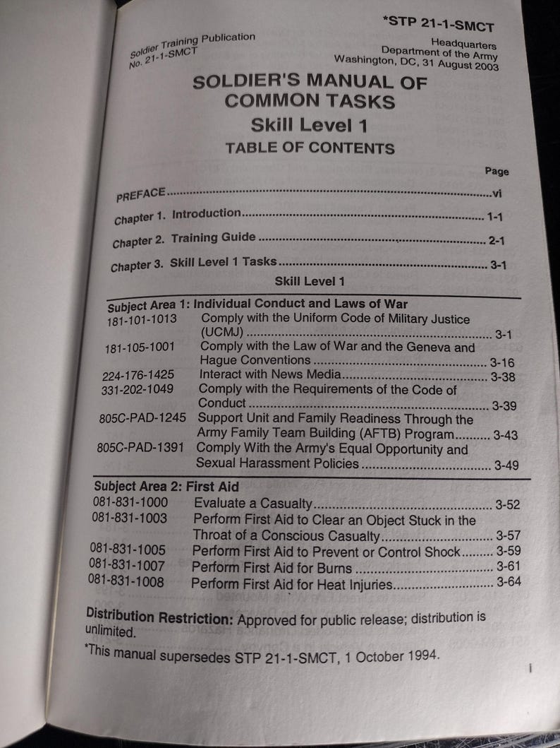 US Army Soldiers Common Tasks Ephemera Pamphlet Booklet (august 2003 ...