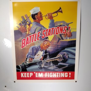 WW2 Poster &quot;Battle Stations Keep &#39;Em Fighting!&quot; | FREE US Shipping!