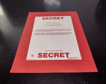 US Government Secret Document Heavy Paper Cover Sheet Sign | FREE US Shipping
