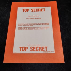 US Government Top Secret Document Heavy Paper Cover Sheet Sign | FREE US Shipping