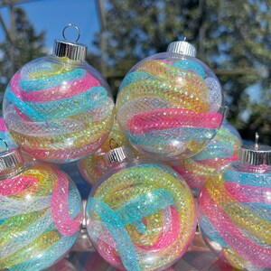 Easter Baubles Decor, Easter Ornament Balls, Pastel Spring Tree Decorations, Pink Yellow Teal Ornaments, Easter Table Top Tree