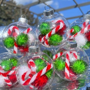 Christmas Ornament Lime Green Tree Decorations Peppermint Candy Cane Whimsical Red White Hanging Ornament Ball Baubles Decor Set (Two Sizes)