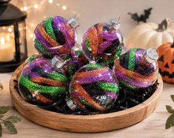 Halloween Ornaments, Spooky Home Decor, Orange Black Purple Green Whimsy Witch Witchy Decorations, Hanging Tree Ornaments