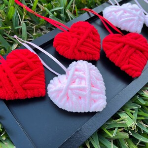 Pinkmas Pink Christmas Valentine&#39;s Day Ornaments, Yarn Wrapped Soft Heart Red Pink, Valentines Day Decorations Decor, Hanging Tree Ornament