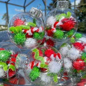 Christmas Ornaments Whimsical Tree Decor Decorations, Red Lime Green Ornament Balls Baubles Set Bright Peppermint Candy Cane