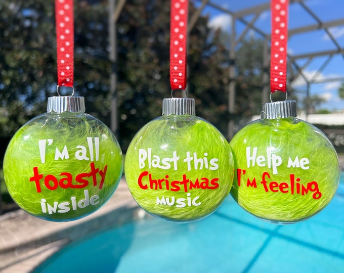 Grinch Sayings Ornaments , Grinch Christmas Tree Decor, Whimsical Green