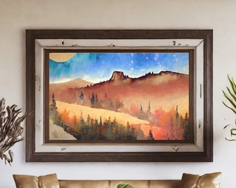 Desert Southwest Autumn Wall Art | Impressionist Digital Painting | Southwest Landscape Print, Canvas, Metal Print | New Mexico Decor Gift