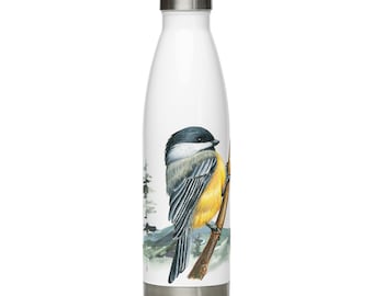 Watercolor Chickadee Stainless Steel Water Bottle | BPA-free | Nature Gift | Gift for Bird Lover | Eco-friendly | Reusable | Sustainability