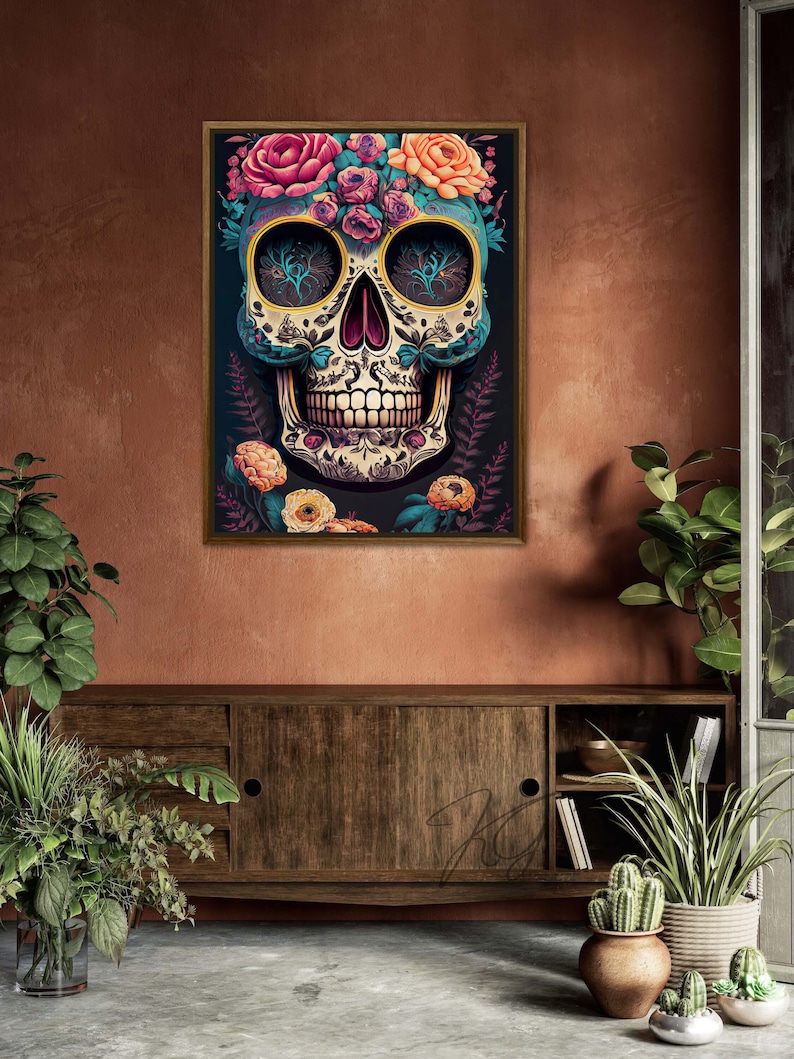 Day of the Dead Sugar Skull Wall Art Digital Art Día De Los Muertos Art