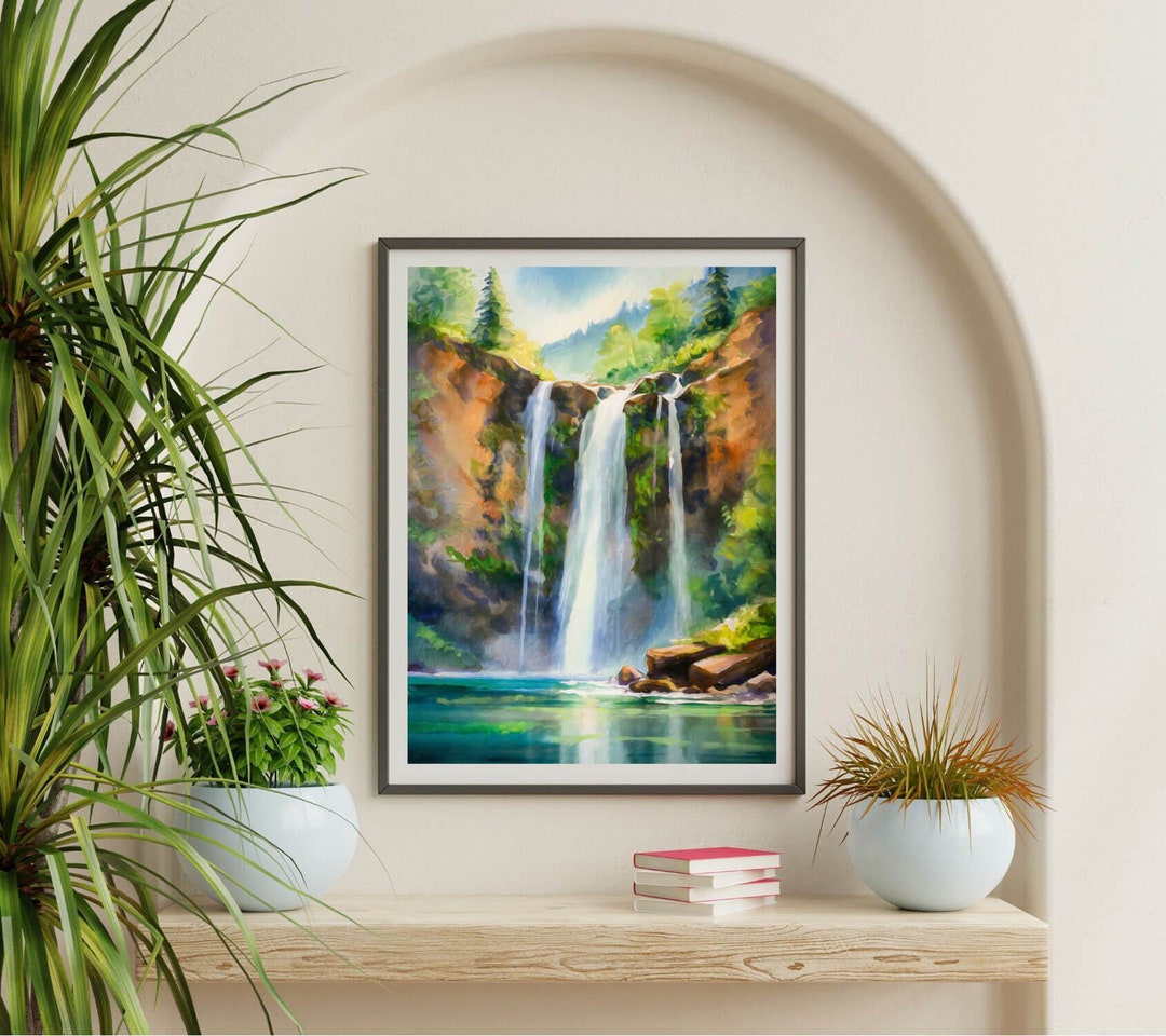 Alberta Rockies Waterfall Wall Art | Digital Painting | Canadian ...