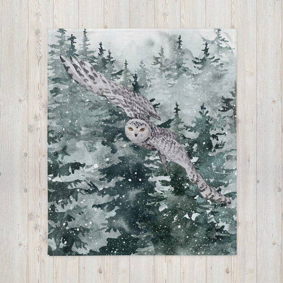 Flying Owl Throw Blanket | Nature Print | Bird Lover Gift | Owl Gift | Winter Blanket