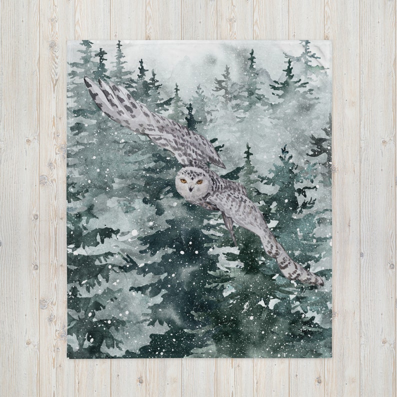 Flying Hunter Winter Owl Throw Blanket