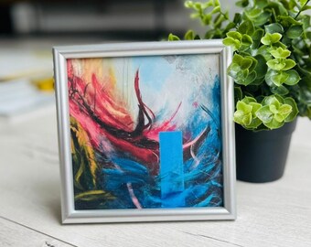 Red Boat Abstract Art Print: Mini Framed Canvas Desk Decor