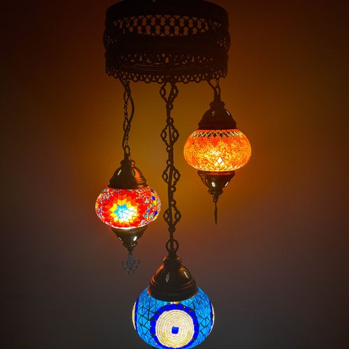 Turkish Moroccan Mosaic Chandelier, Hanging Ceiling Lantern Night Lamp, Pendant Light, Fixture Lighting shops Chandelier 3 Big Globes