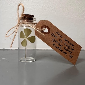 Real four leaf clover personal message | UV-protected + Keeps its shape | Pressed genuine 4 leaf clover | Lucky charm | Shamrock in bottle