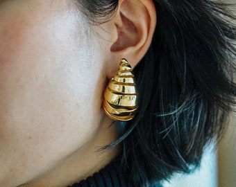 Chunky Gold Spiral Teardrop Statement Earrings