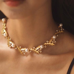 Statement Gold Necklace Festive Unique Gold Statement Necklace Rhinestones Faux Pearls