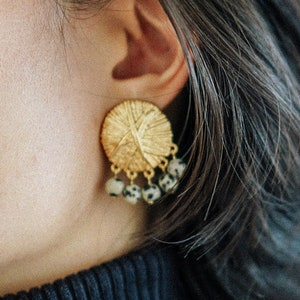 Gold Tribal Ethnic Dangle Earrings, Tribal Statement Earrings, Tropical Fashion Earrings