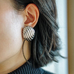 Large Gold Silver Oval Disc Earrings, Vintage Inspired Statement Earrings