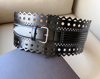 ALAIA * Vintage Black Leather Corset Belt - Etsy