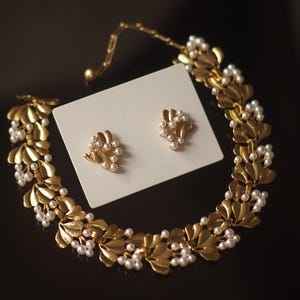 Handmade Gold Leaf Statement Choker Necklace and Earring Set - Unique Jewelry Gift Set