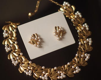 Handmade Gold Leaf Statement Choker Necklace and Earring Set - Unique Jewelry Gift Set