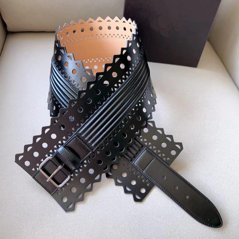 Black Laser Cut Waist Leather Corset Belt - - Etsy display picture 3