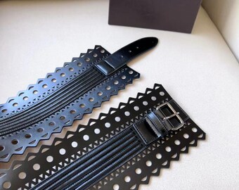 Black Laser Cut Waist Leather Corset Belt - - Etsy display picture 1