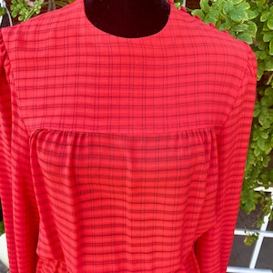 Vintage Red Midi Dress, Vintage Red and Blue Plaid Dress,  Long Sleeve Red Dress, Vintage Pedestal Originals Red Dress