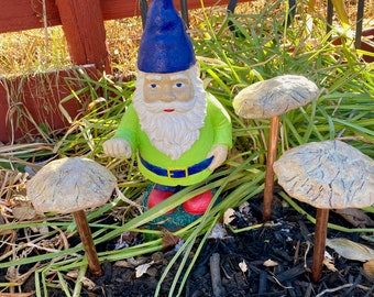 Handcrafted Cement Mushroom Garden Sculptures, Set Of 3 Cement Mushrooms, Hand Painted Yard Art, Cement and Copper Enchanted Garden Art