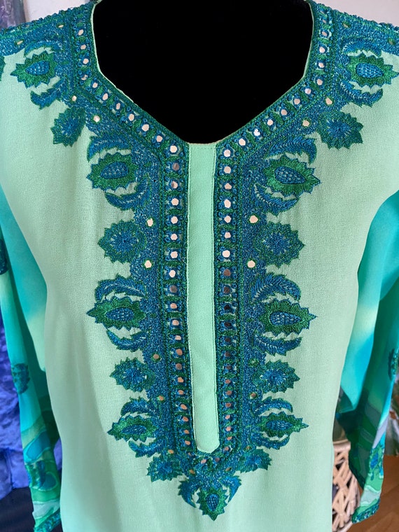 Aanchal Kaftan,Vintage Kaftan, Teal Blue Kaftan D… - image 2