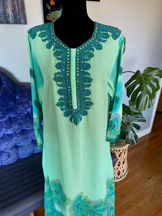 Aanchal Kaftan,Vintage Kaftan, Teal Blue Kaftan D… - image 1