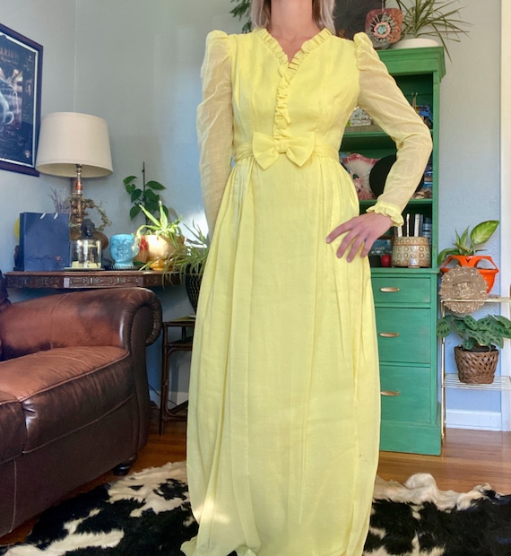 1960's Prairie Dress, Vintage Yellow Prairie Dress