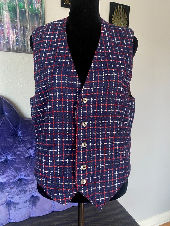 1970's Red and Blue Plaid Vest, Vintage Handmade … - image 2