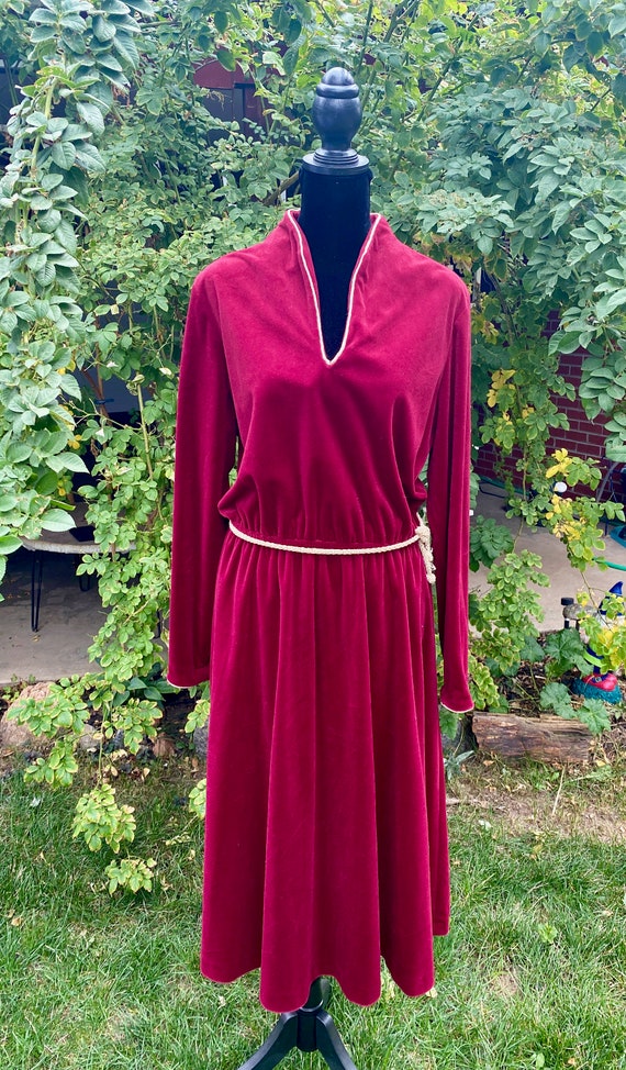 Vintage JSE Inc California Burgundy Velour Dress,… - image 1