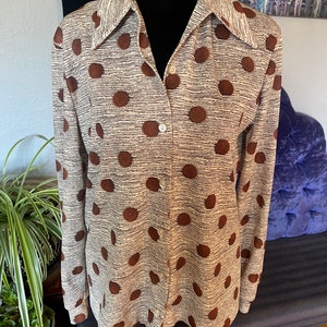 Vintage Sears Button Down Blouse, 1970&#39;s Polyester Shirt, Mid Century Clothing, Vintage Long Sleeve Shirt