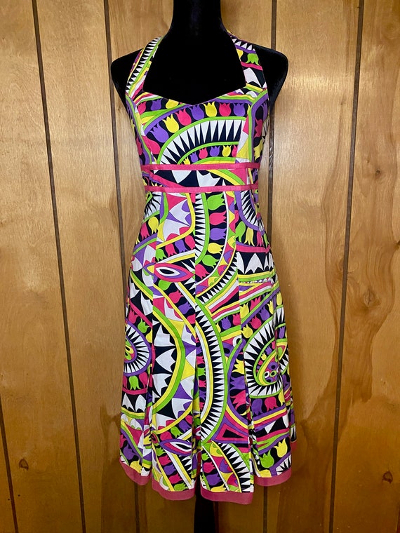 1990's Abstract Print Halter Dress, Fun and Funky… - image 1