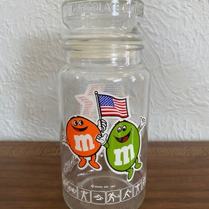 1984  Olympiad Games Of Los Angeles Olympic Candy Jar, Vintage M&M's Chocolate Glass Candy Jar With Lid, Mars Inc