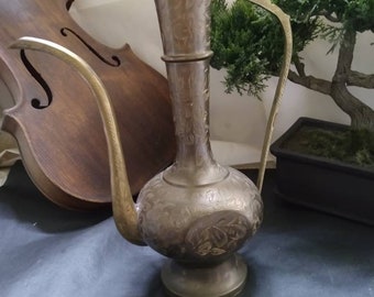 Vintage etched brass decanter