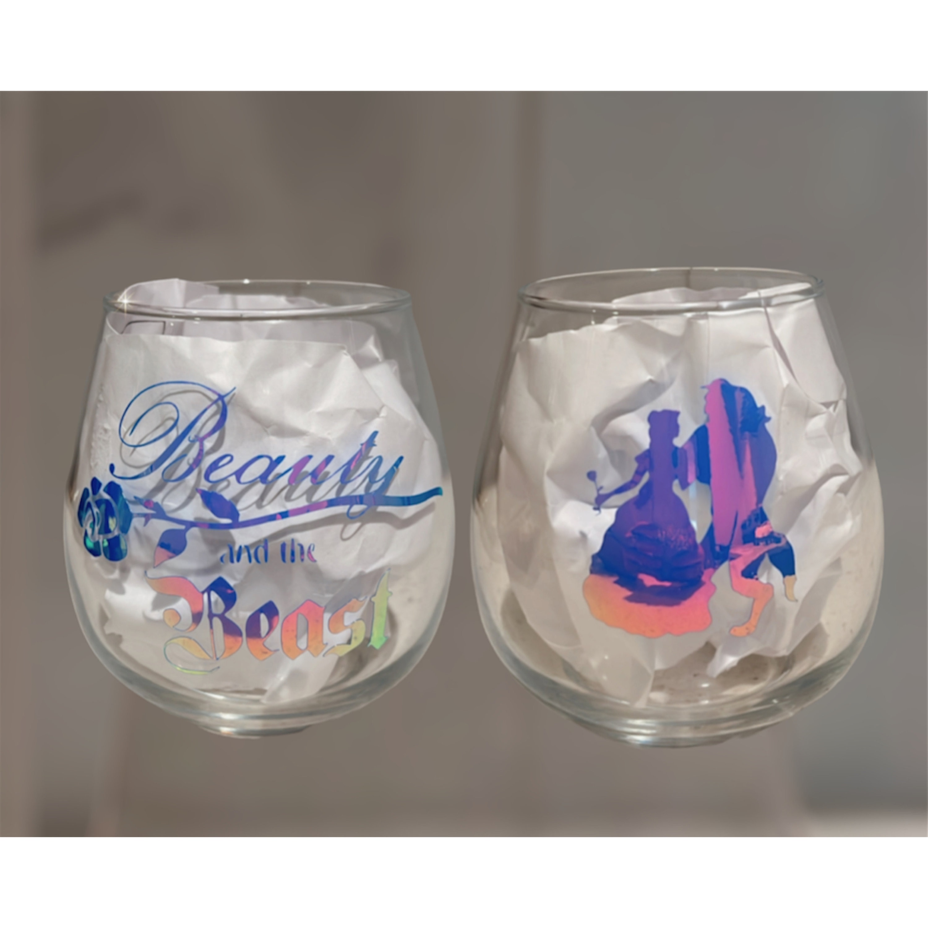 Disney Beauty and The Beast 9-Ounce Stemless Fluted Glassware | Set of 2