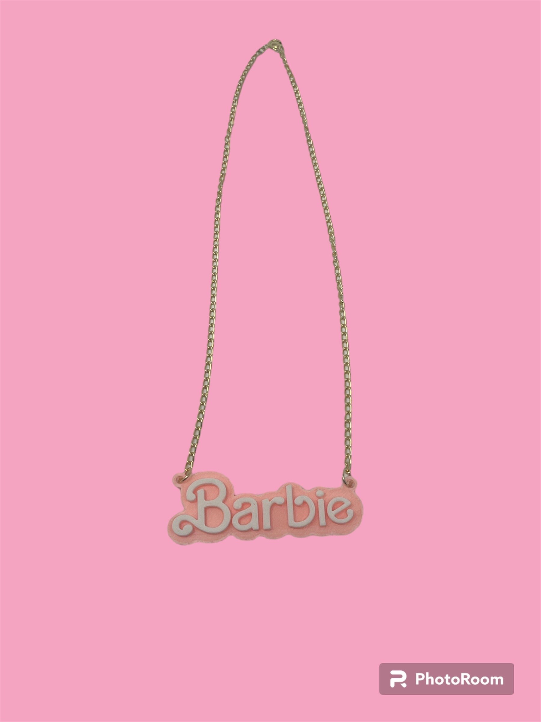 Personalized Gold CircleBarbie Necklace Round Necklace Girls Barbie Movie  Pink