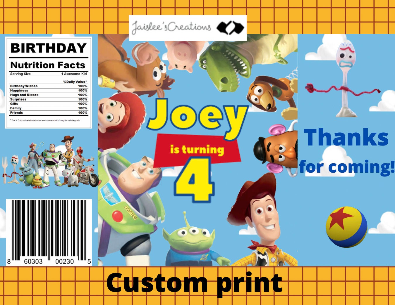 Toy Story Personalized Chip Bags, Toy Story Party Favor, Toy Story