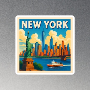 Vintage New York City Magnet: Statue of Liberty, Brooklyn Bridge