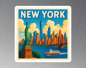Vintage New York City Magnet: Statue of Liberty, Brooklyn Bridge