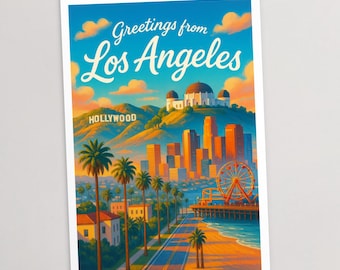 Ansichtkaart Los Angeles, vintage reiskunst, souvenir Californië