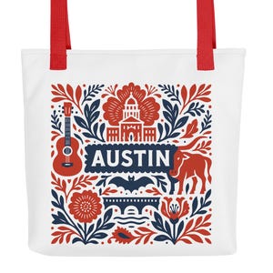 Austin Texas Tote Bag: Folk Art Souvenir Travel Bag