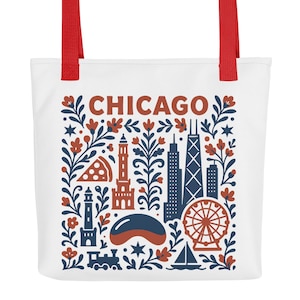 Chicago Tote Bag: Folk Art Souvenir - Windy City Illustration