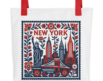 New York Tote Bag, New Yorker Tote, New York Tasche, Freiheitsstatue, Empire State, Brooklyn Bridge, Reisegeschenk, City Art Bag, New York Geschenk