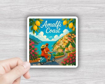 Amalfi Coast Magnet – Vespa Couple Art, Italian Travel Souvenir